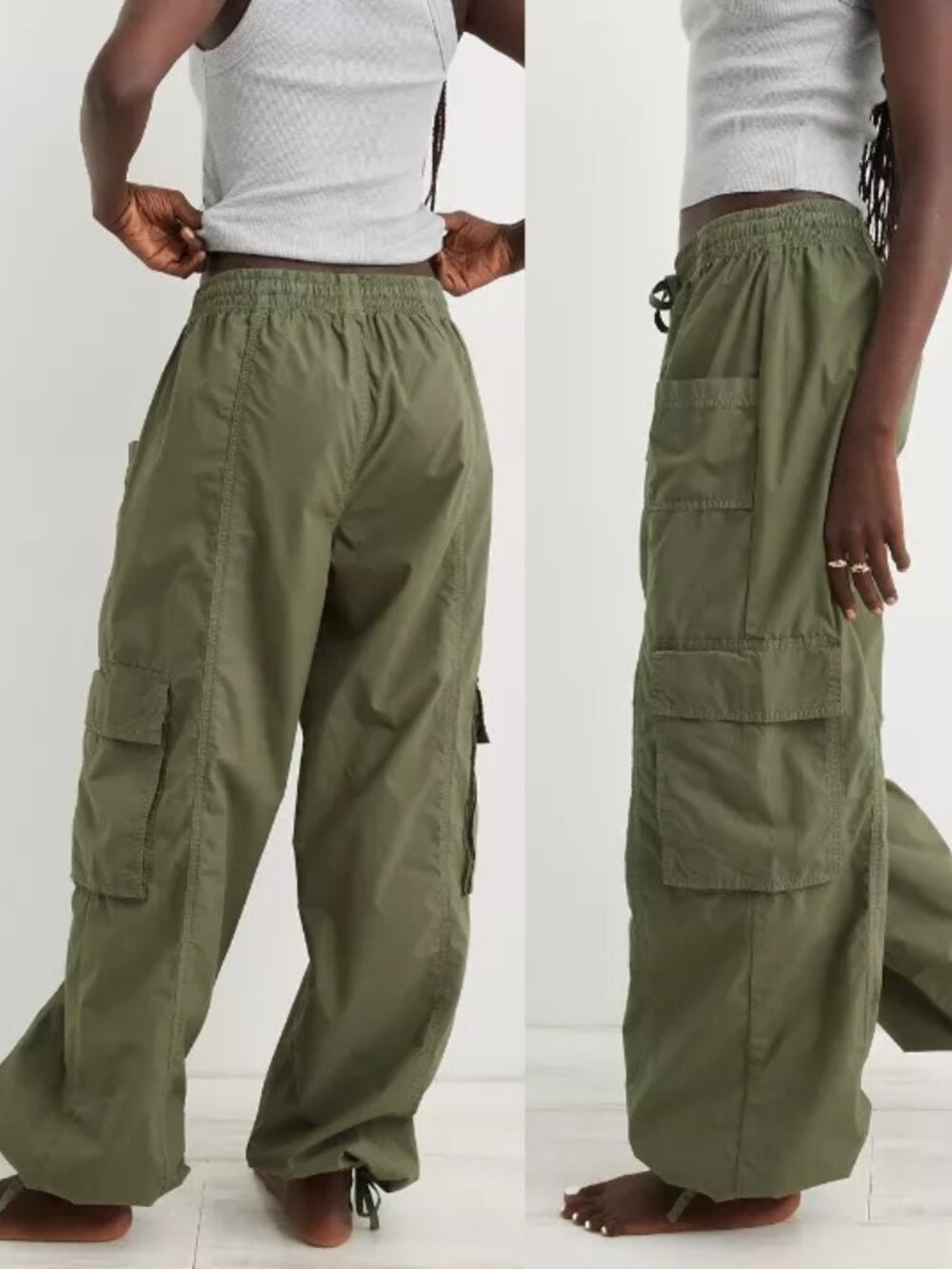 Aerie High Waisted Go For It Baggy Cargo Parachute Pants Size Small S